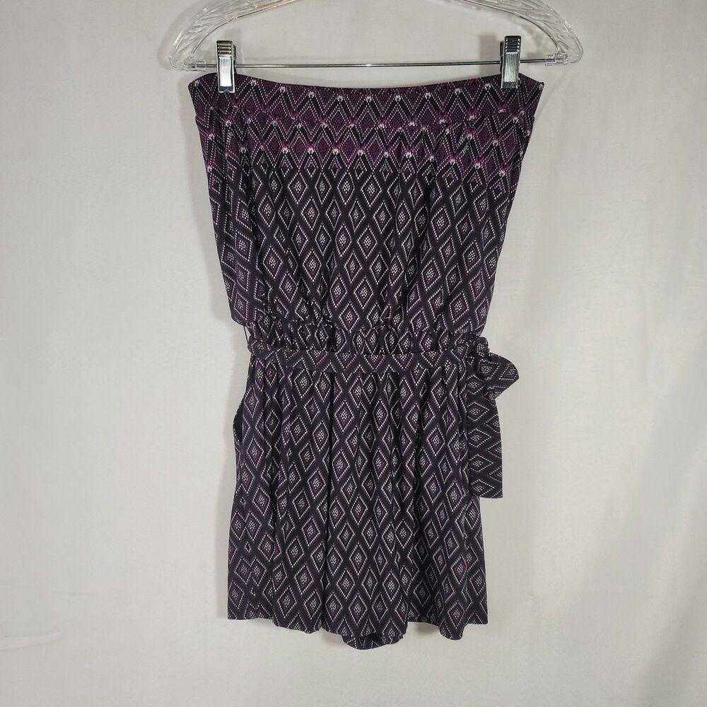 White House Black Market Small Strapless Geometric Romper Black Purple Pockets - Picture 9 of 12